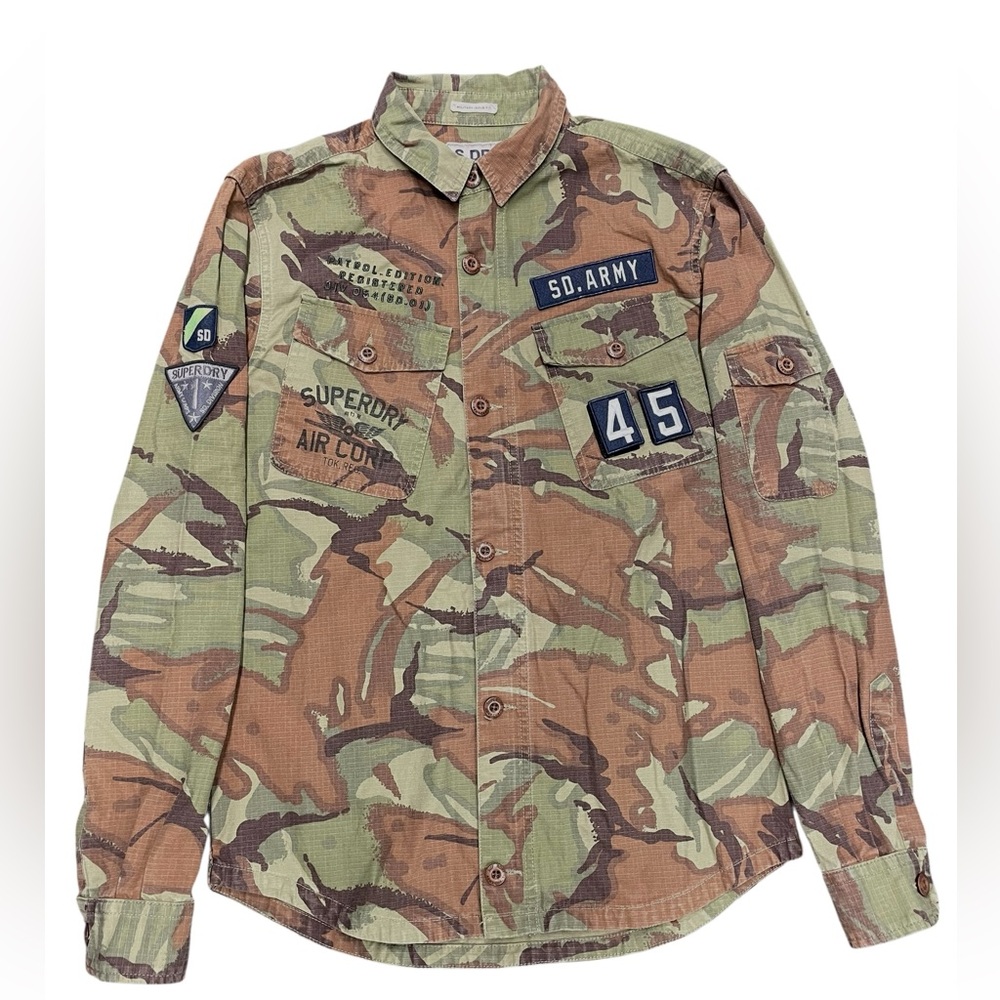 Superdry Shirt Mens Patrol Edition Military Size L Large Camo Air Corp Patch